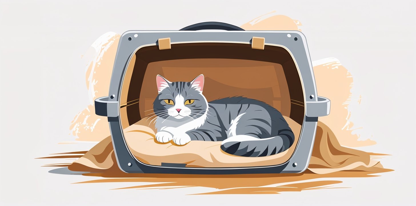 Cat resting in soft-sided carrier with blanket for flight