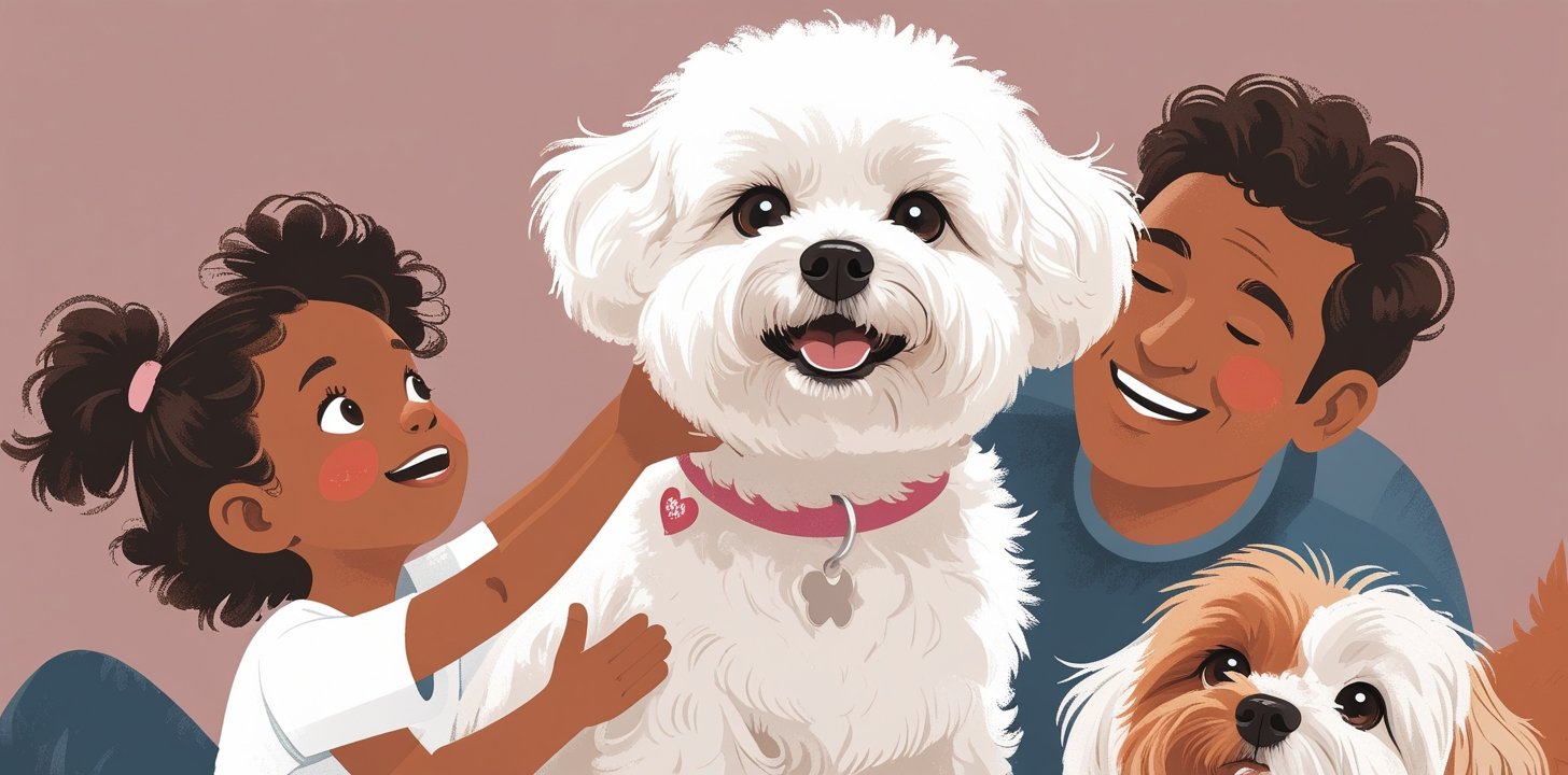 Affectionate Bichon Frise with family members