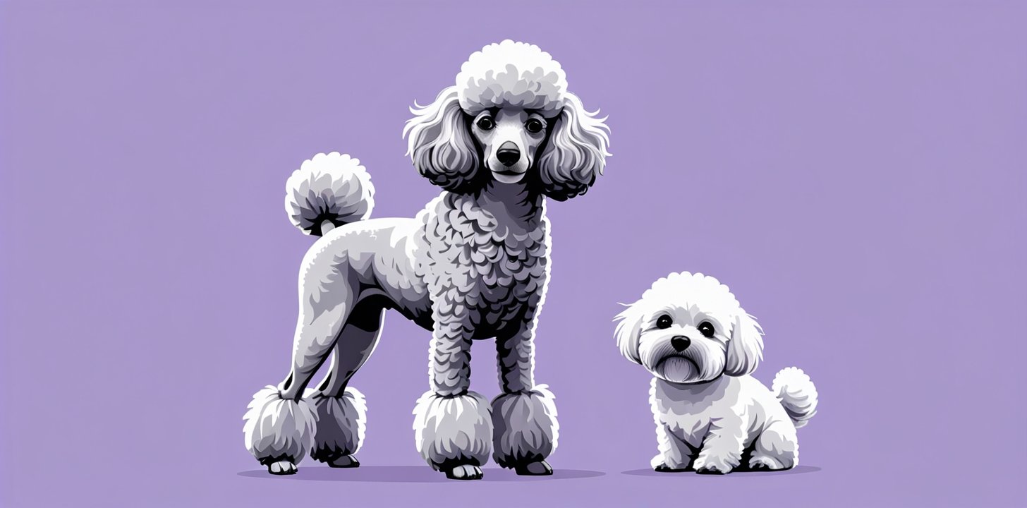 Poodle vs Bichon Frise size comparison showing Standard Poodle and Bichon Frise side by side