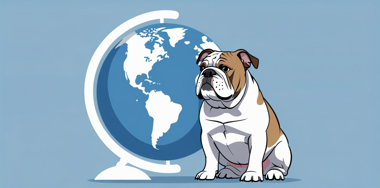 Bulldog looking at globe showing breed travel restrictions