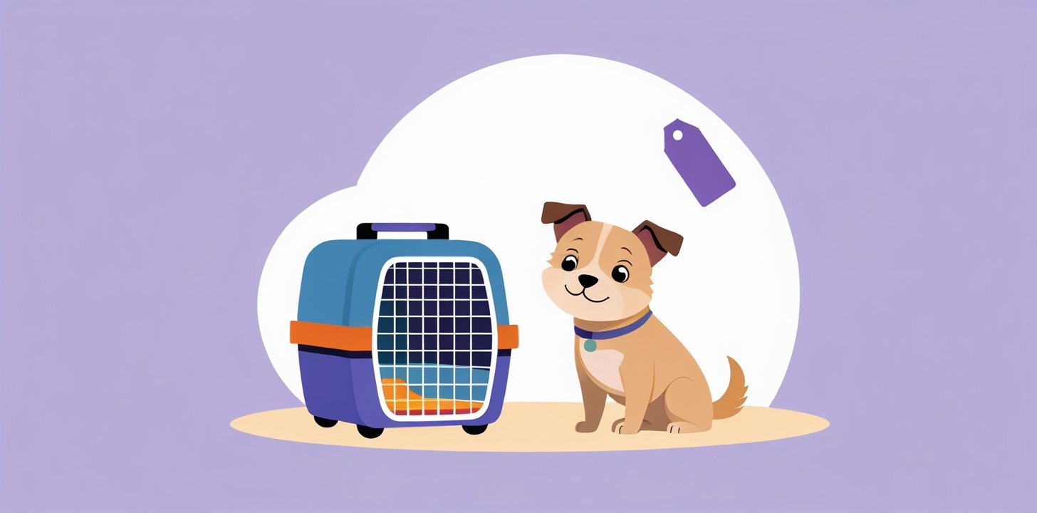 Pet next to carrier and price tag for Thai Airways fees