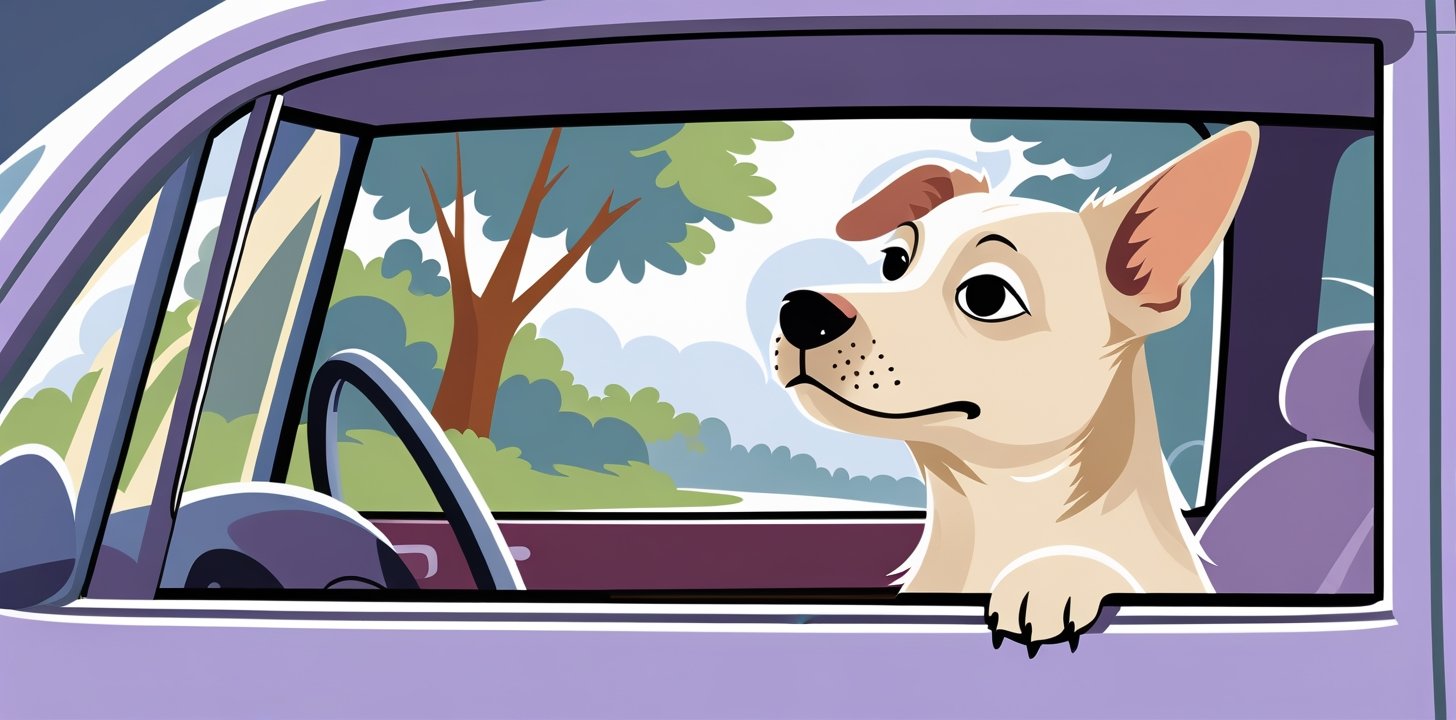 Calm dog looking out car window during travel for stress monitoring