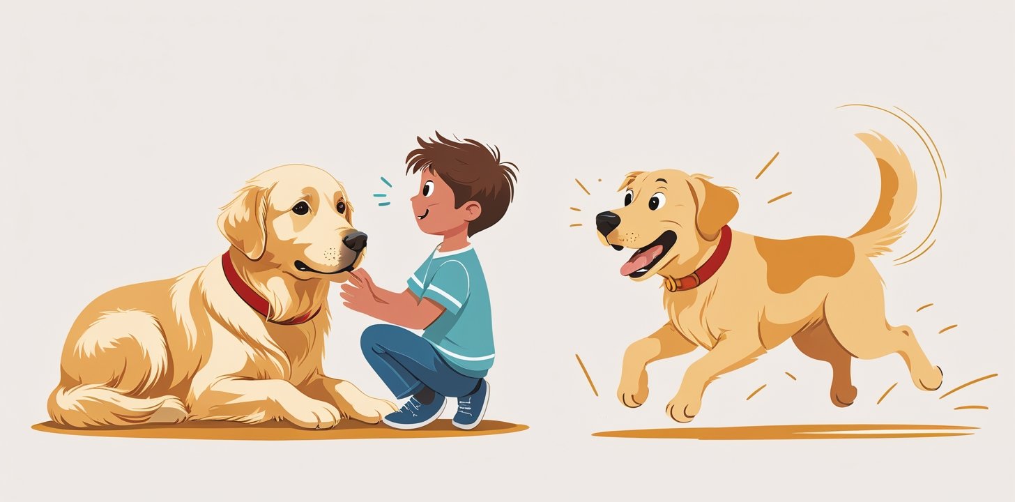 Golden Retriever vs Labrador Retriever family fit comparison showing different child interactions
