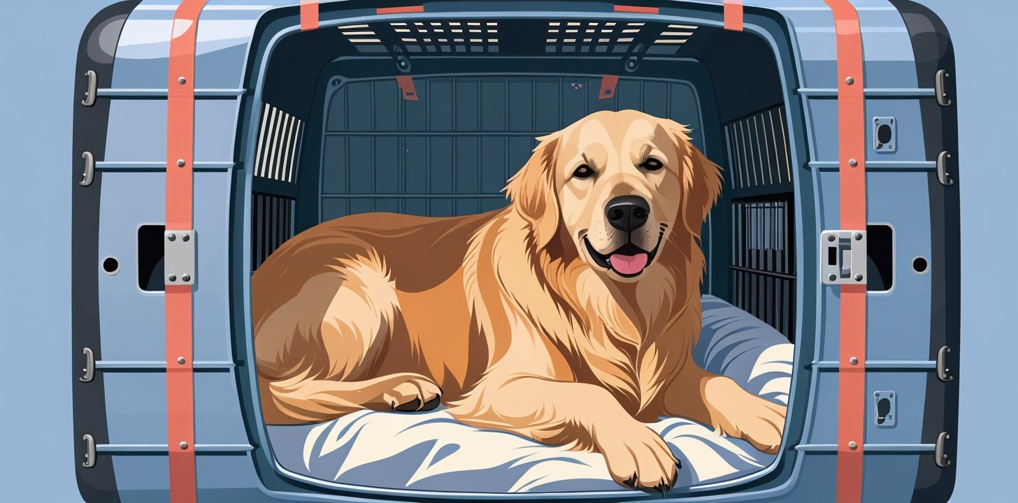 Large dog in hard crate Turkish Airlines cargo hold travel