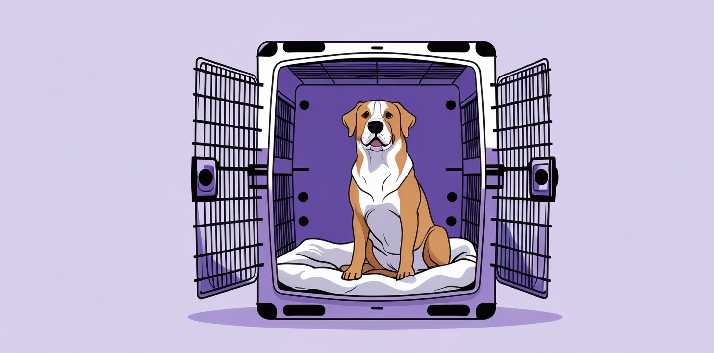 Large dog in crate for Qatar Airways manifest cargo transport