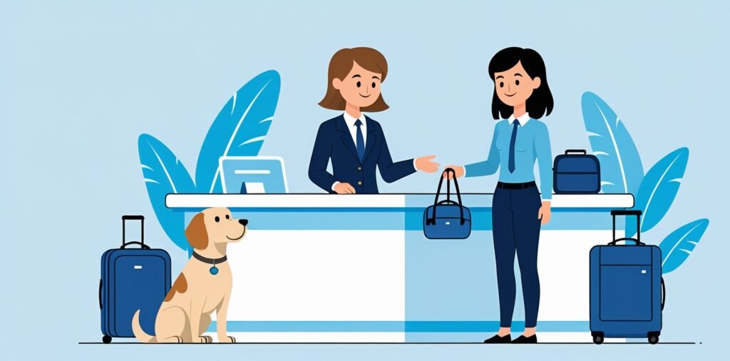 Pet owner checking in at Qatar Airways counter