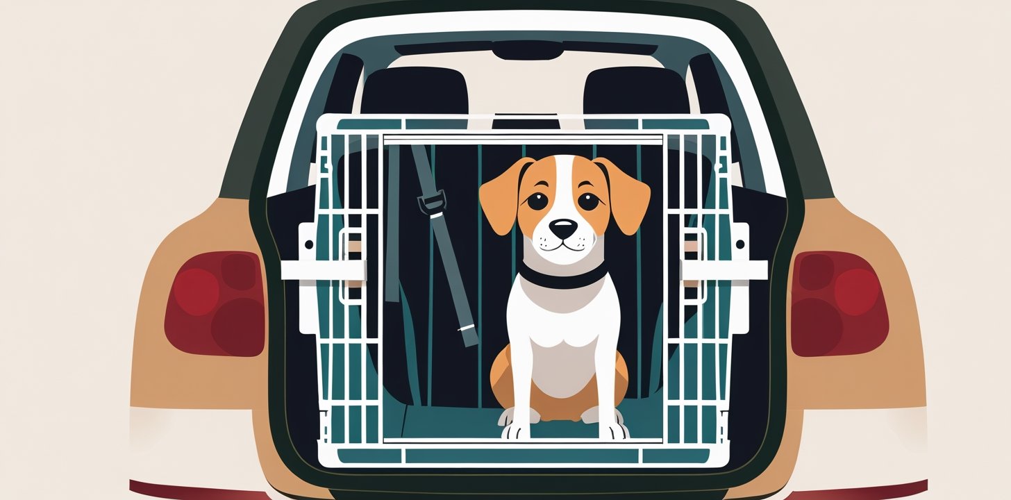 Dog secured in crash-tested crate for safe car travel
