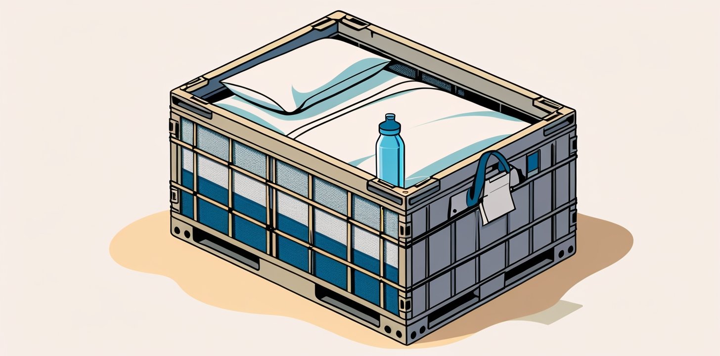 Thai Airways Cargo crate with water bottle and bedding