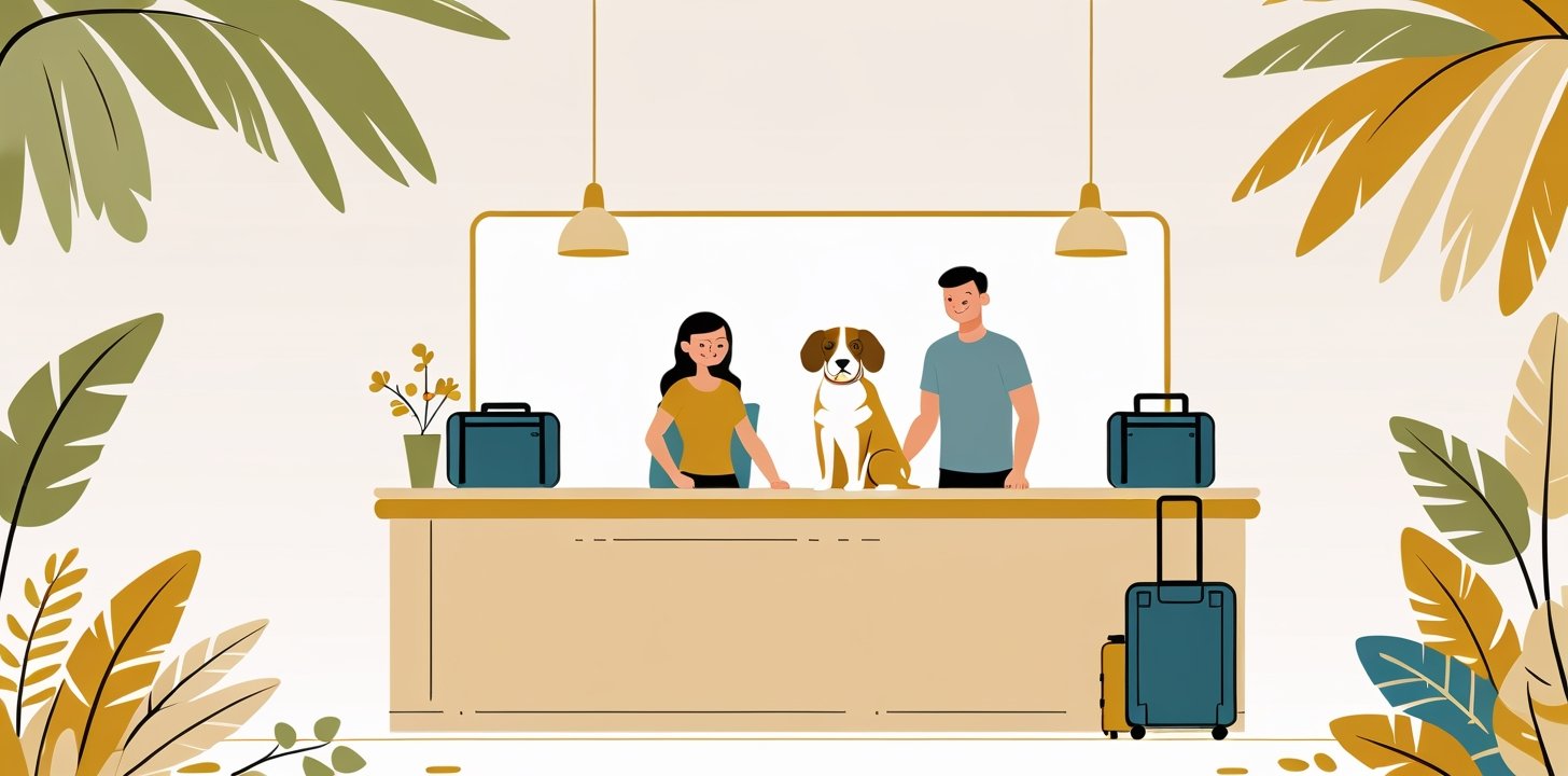 Pet owner and dog at check-in counter for Hainan Airlines booking