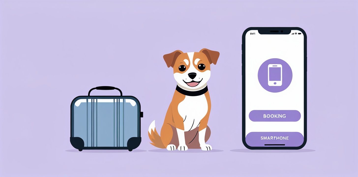 Dog with carrier and phone for TAP Portugal pet booking