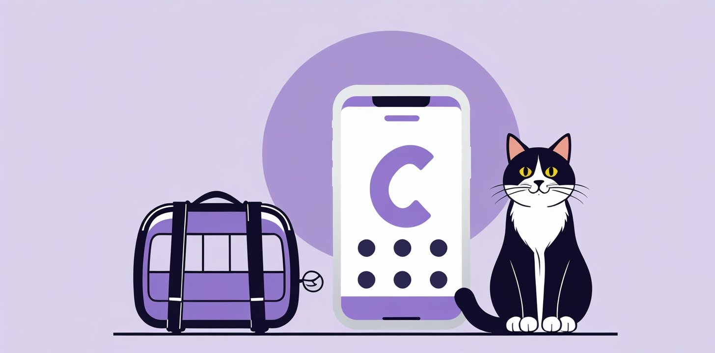 Cat next to carrier and phone for Japan Airlines pet booking process