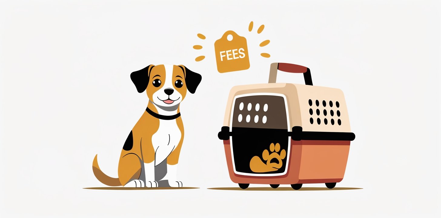 Pet with carrier and price tag for Qantas pet policy fees