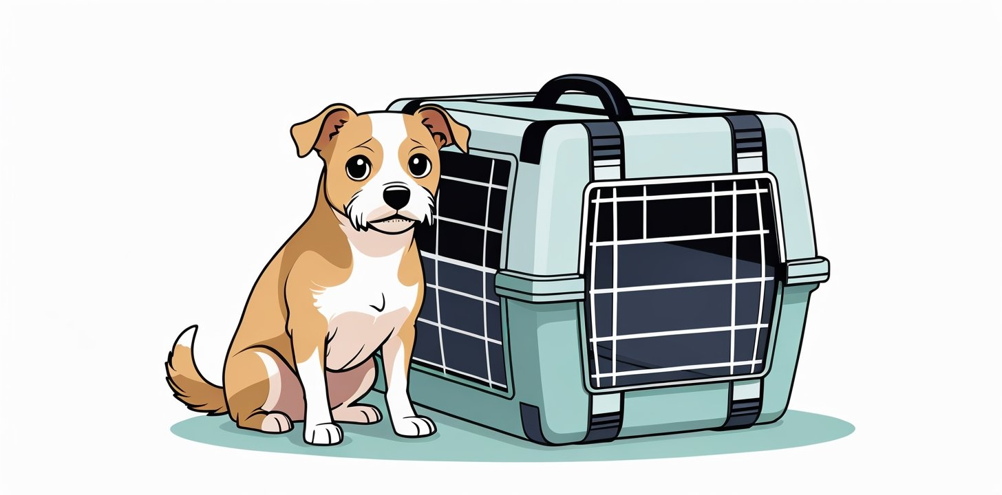 Small dog next to travel carrier at airport for Japan Airlines pet policy