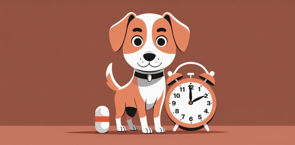 Dog beside medicine and clock for United Kingdom to Germany tapeworm treatment timing