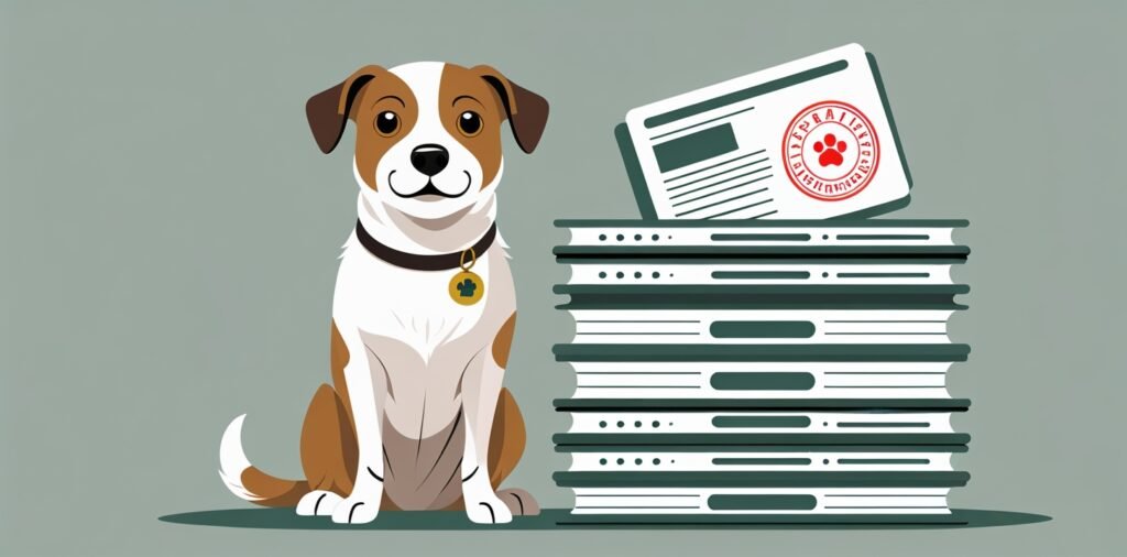 Dog sitting beside travel documents for United Kingdom to Germany DEFRA endorsement process