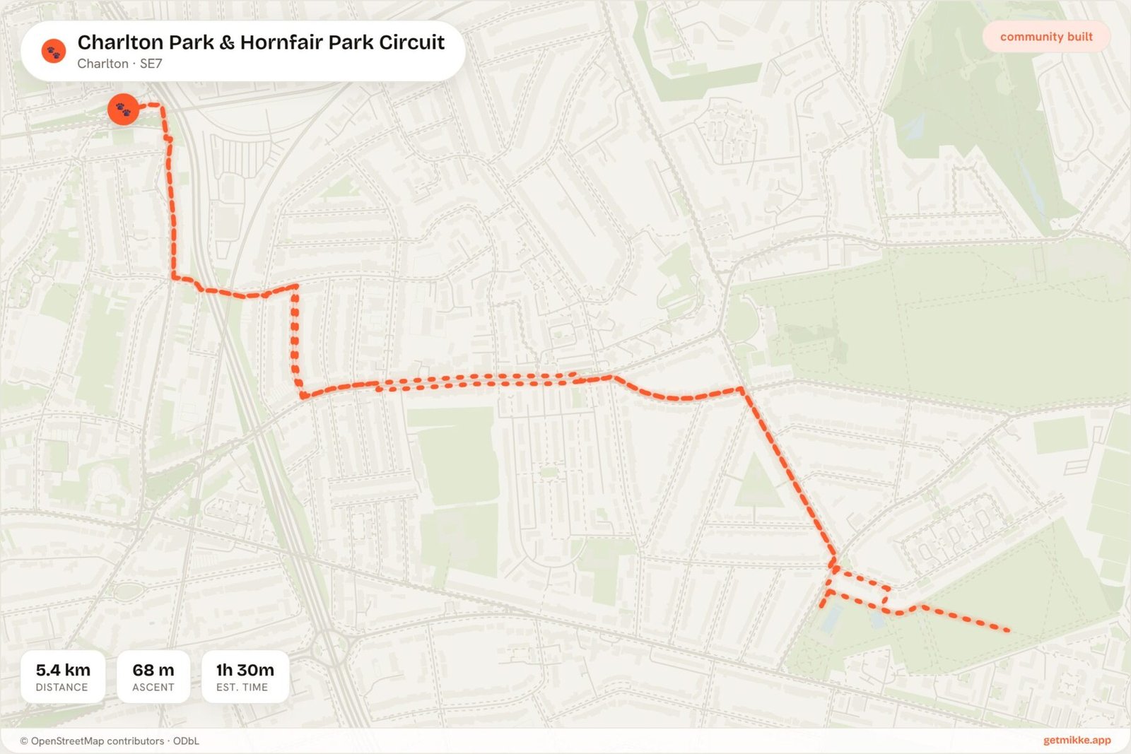 Route map of Charlton Park & Hornfair Park Circuit