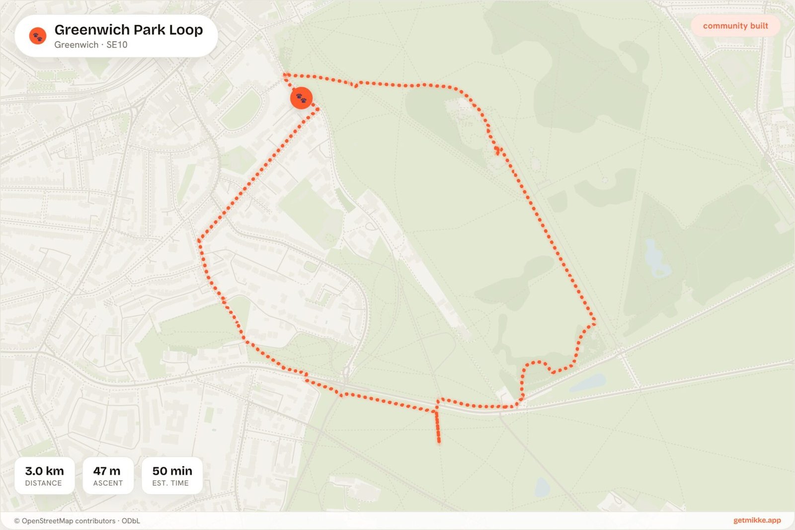 Route map of Greenwich Park Loop