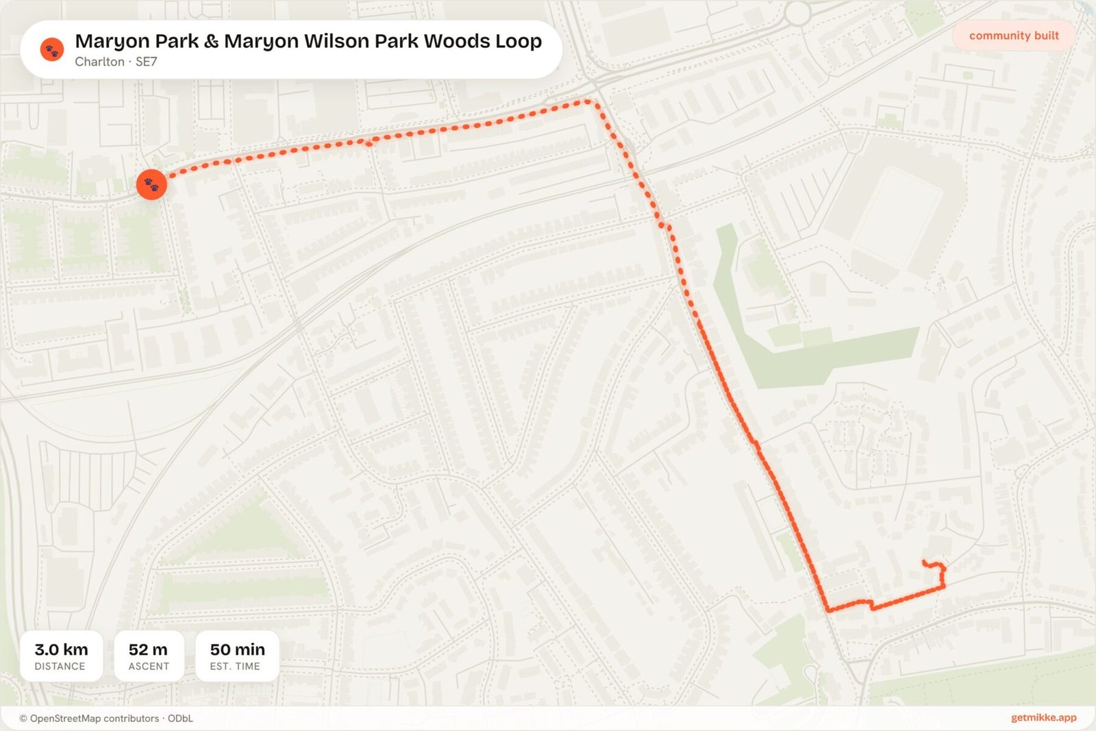Route map of Maryon Park & Maryon Wilson Park Woods Loop