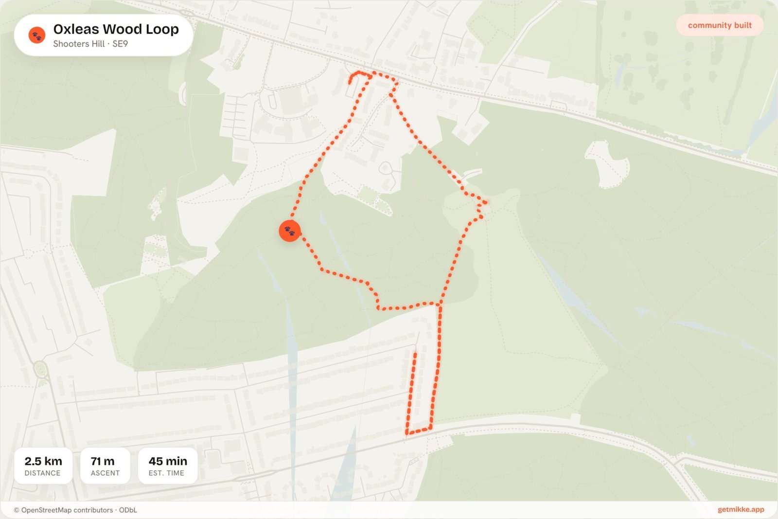Route map of Oxleas Wood Loop
